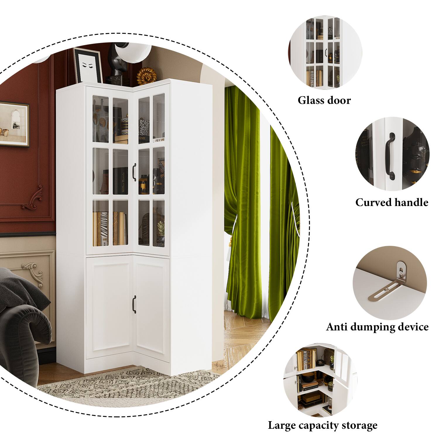 Glass door, Curved handle, Anti dumping device, Large capacity storage