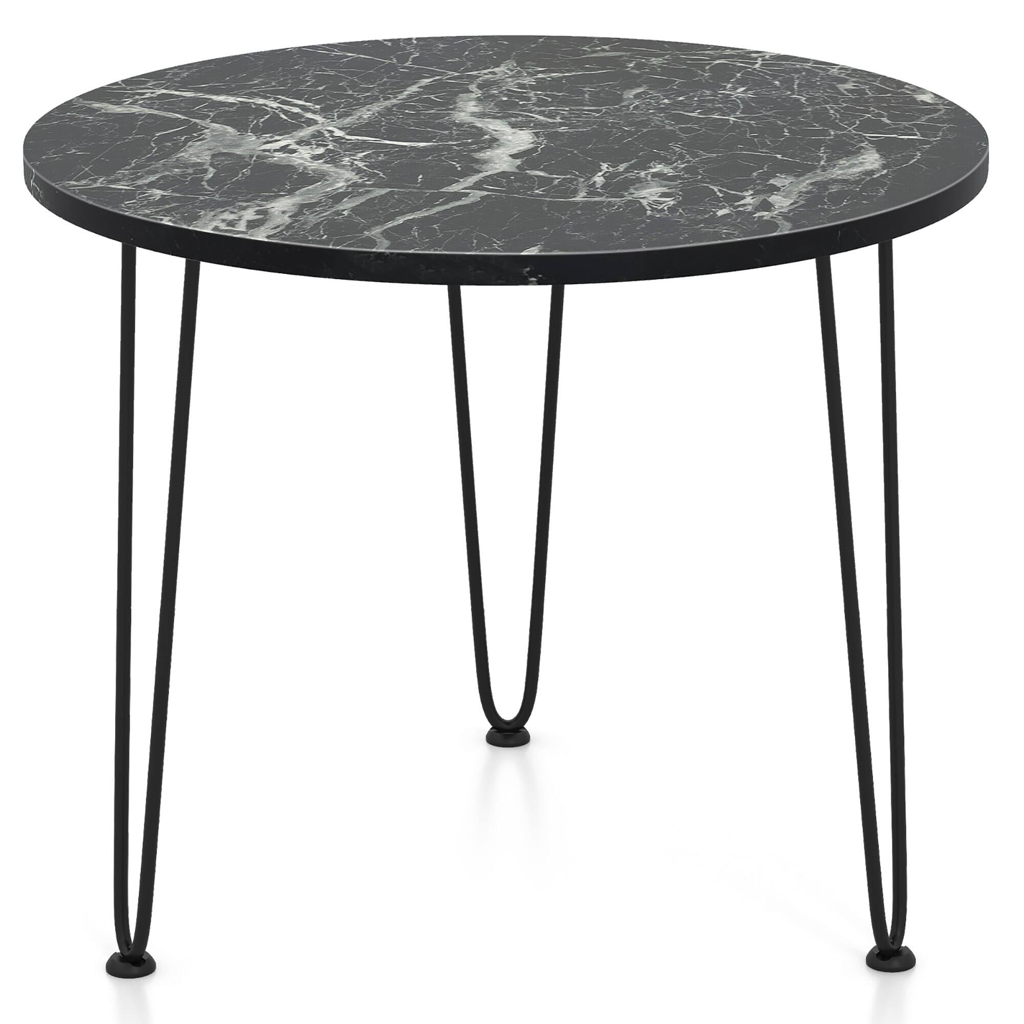 Alt View 9. Gymax - Gymax Small Round Coffee Table w/ Thickened Tabletop & Metal Tripod Legs Faux Marble Black - Black.