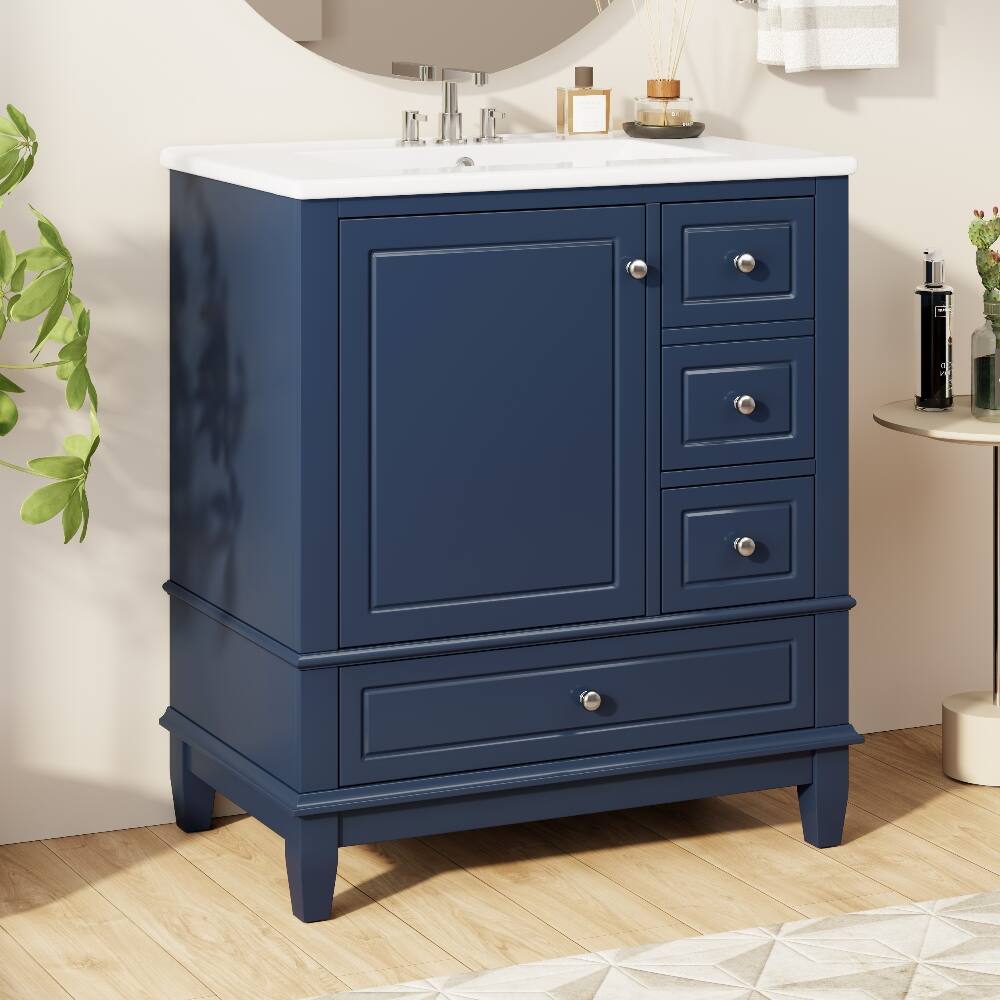 Alt View 2. Loheer - Loheer 30 inch bathroom vanity with sink Solid Wood Frame Blue - Blue.