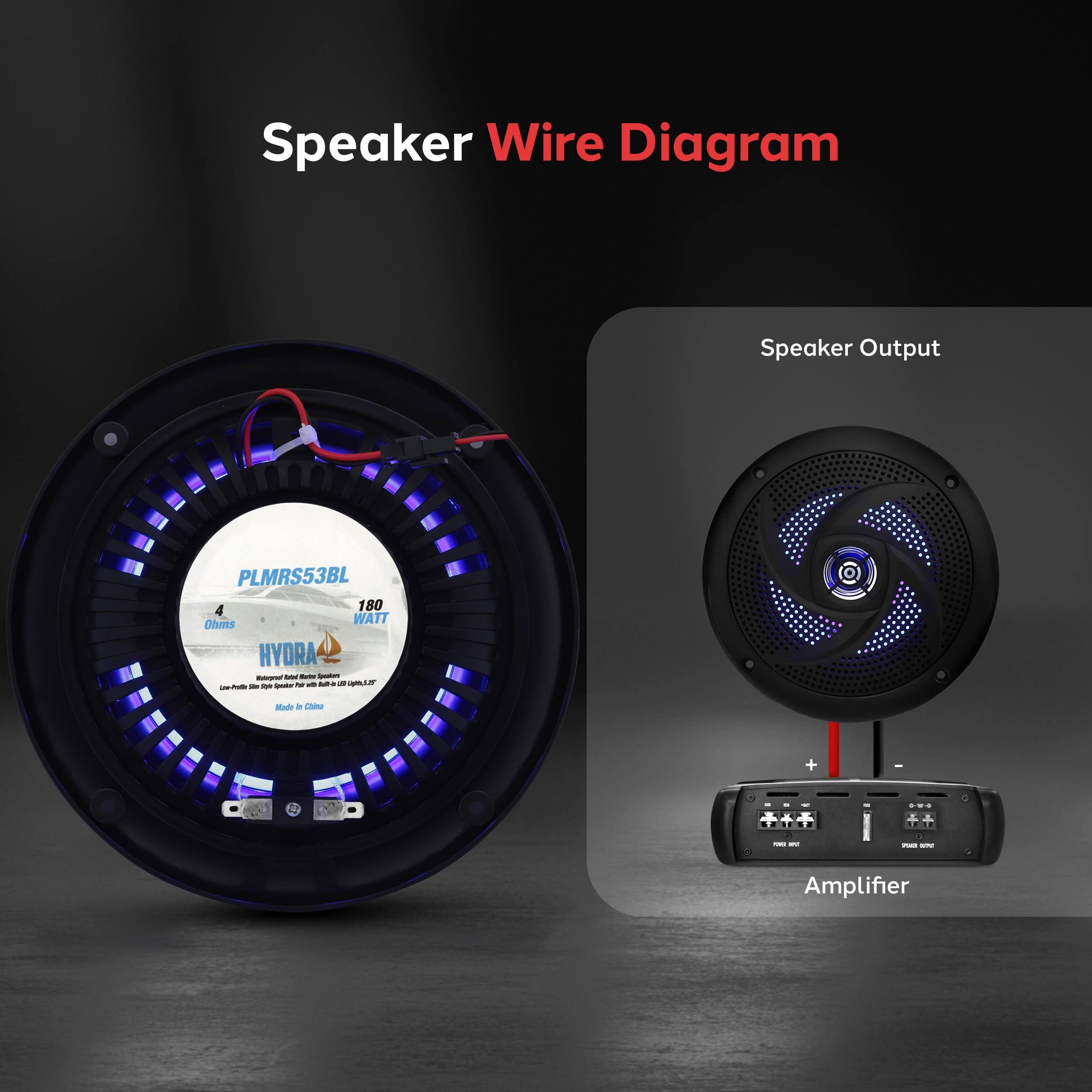 Speaker Wire Diagram

Speaker Output

PLMRS53BL

4 Ohms

180 WATT

HYDRA

Amplifier