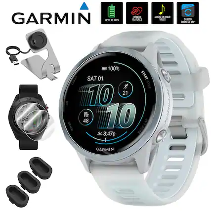 GARMIN
- UP TO 10 DAYS
- HEALTH FEATURES
- MUSIC ON YOUR WRIST
- GARMIN CONNECT APP
SAT 01
10:10
100%
21
VO2 48
8:47p
GARMIN