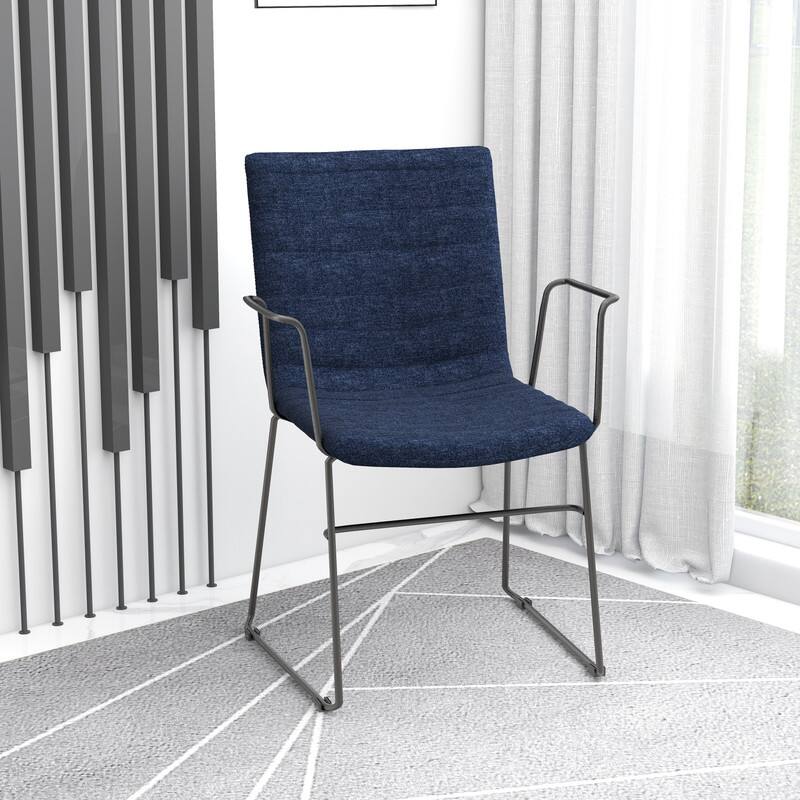 Left. LeisureMod - Zylar Office ArmChair with PU Leather, Foam Cushion, Stainless Steel Base & Ergonomic Support - Dark Blue.