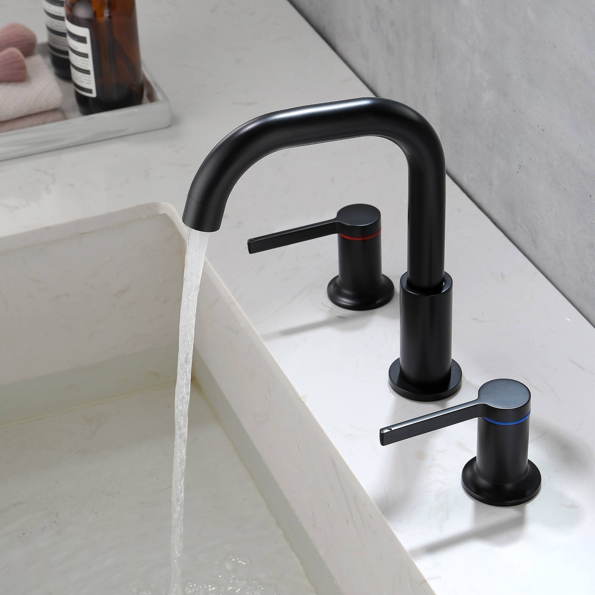 Alt View 1. Boyel Living - Matte Black Widespread Bathroom Faucet Dual Handle 360° Swivel Spout - Matte Black.