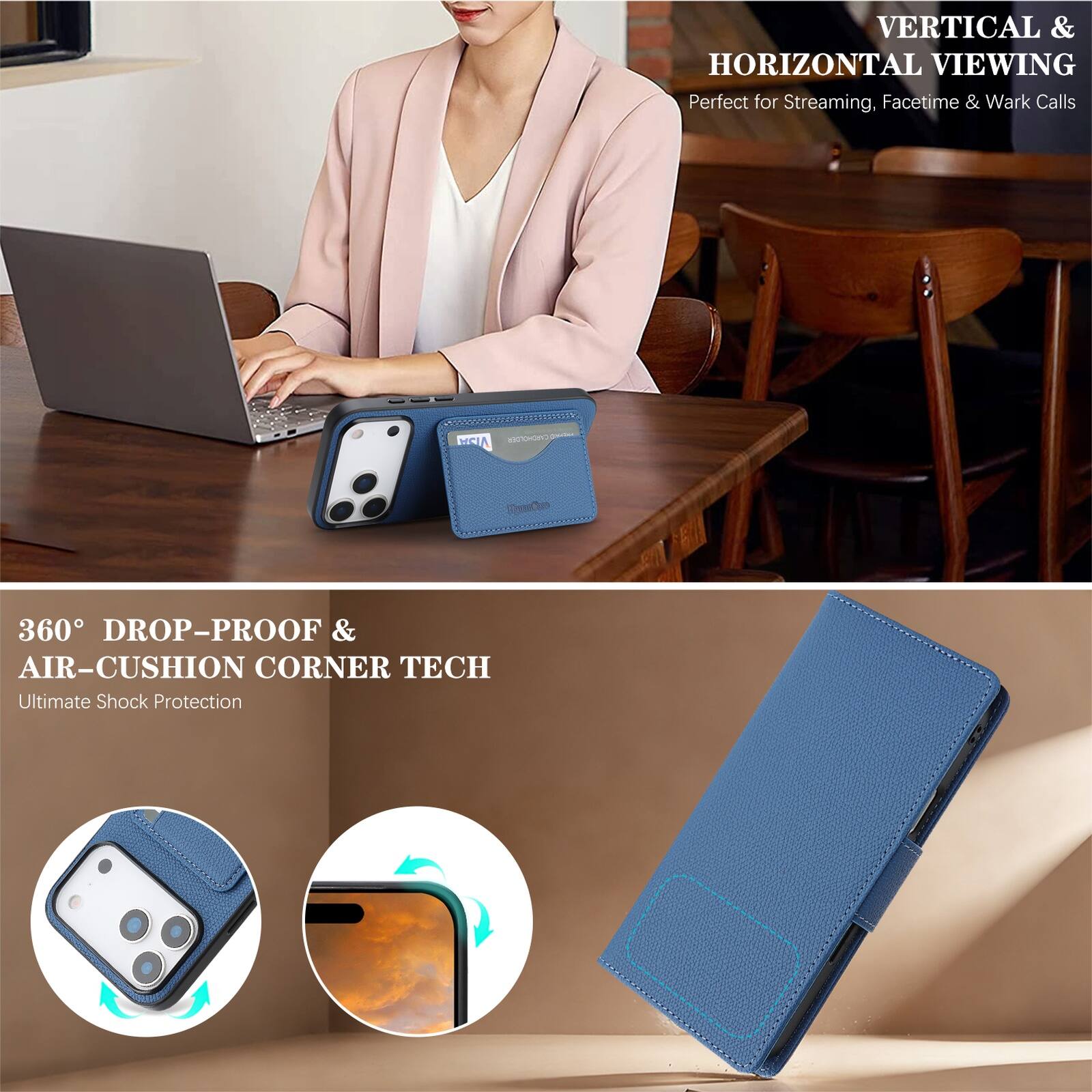 VERTICAL & HORIZONTAL VIEWING  
Perfect for Streaming, Facetime & Work Calls  

360° DROP-PROOF & AIR-CUSHION CORNER TECH  
Ultimate Shock Protection