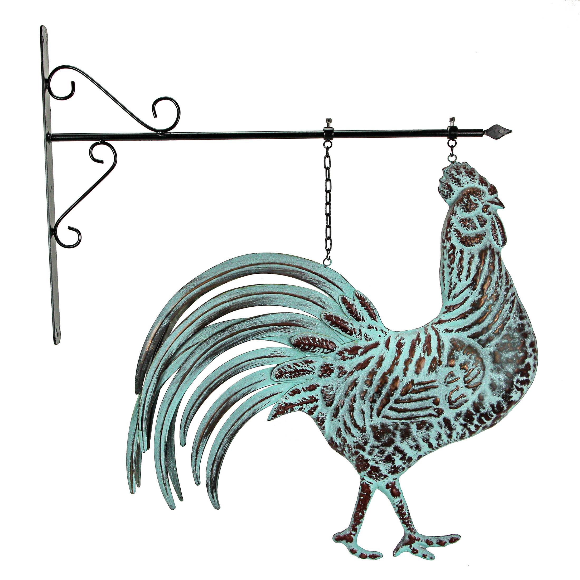 Alt View 1. Contrast Inc. - 33.5 inch Verdigris Rooster Hanging Metal Wall Sculpture with Wall Bracket - Multicolored.