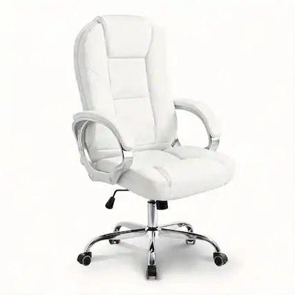 Front. Frangdom - Ergonomic Gaming Chair High Back Swivel Leather Lumbar Support - White, 300 lbs, 360-degree swivel.
