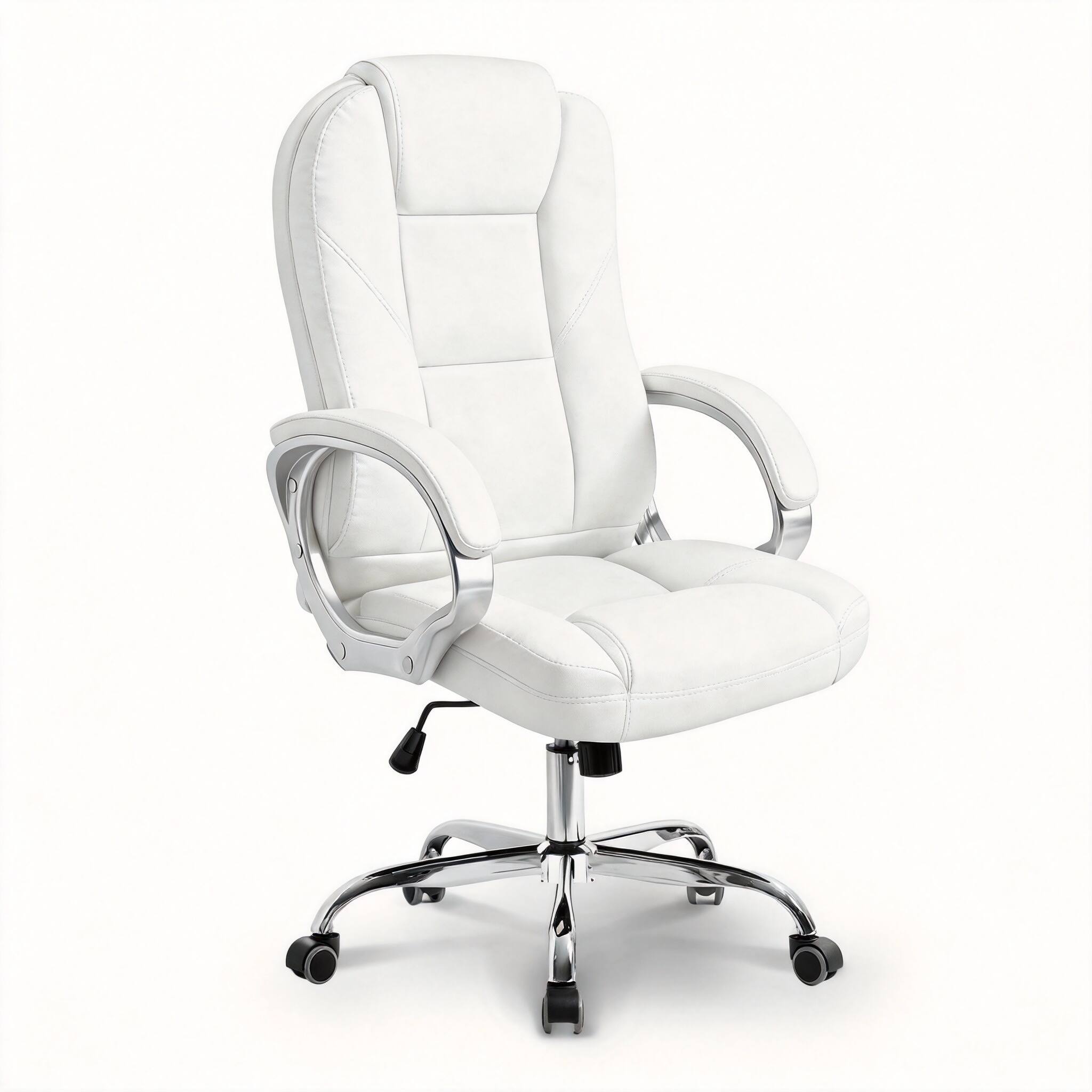 Front. Frangdom - Ergonomic Gaming Chair High Back Swivel Leather Lumbar Support - White, 300 lbs, 360-degree swivel.