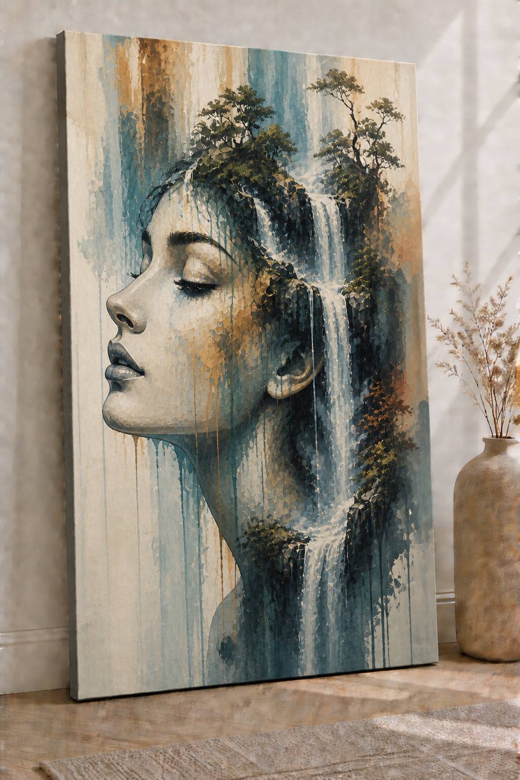 FC Design Large Ready to Hang 24x36" Woman Waterfall Face Art Painting ...