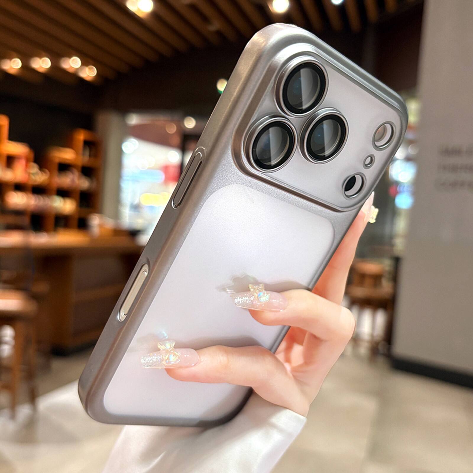 Back. Dteck - Electroplated Ultra-Slim Phone Case for iPhone 17 Pro Max, Shockproof Matte Semi-Transparent, Full Camera Protection - Gray.