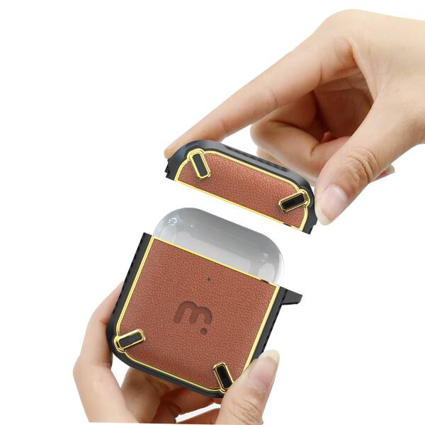 Alt View 3. Mybat Pro - MyBat Pro Leather Armor Series Case for Apple AirPods with Wireless Charging Case - Brown - Brown.