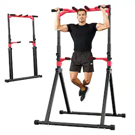 Brick Attic - 350lbs Foldable Pull Up Station, Pull Up Bar for Home Gym Workout, Free-Standing Dip Station Power Tower - Red