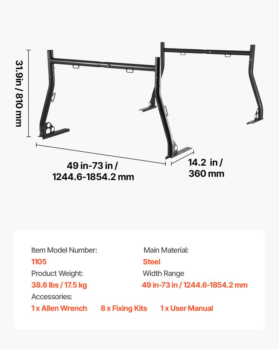 Ladder Rack Dimensions VEVOR Truck Ladder Rack, 49 73 in Width, Extendable Universal Cargo ...