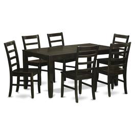East West Furniture - 7 Pc Dining set-Table with Leaf and 6 Dining Chairs - Cappuccino