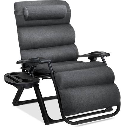 Front. Best Choice Products - Best Choice Products Oversized Zero Gravity Chair, Folding Recliner w/ Removable Cushion, Side Tray - Fossil Gray - Fossil Gray.