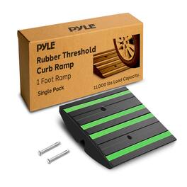 Pyle - 1ft Rubber Threshold Curb Ramp – Non-Slip, Green Reflective Strips, Expansion Screws for Driveways