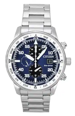 Citizen - Eco-Drive Aviator Chronograph Stainless Steel Dial CA0880-58L 100M Men's Watch - Blue