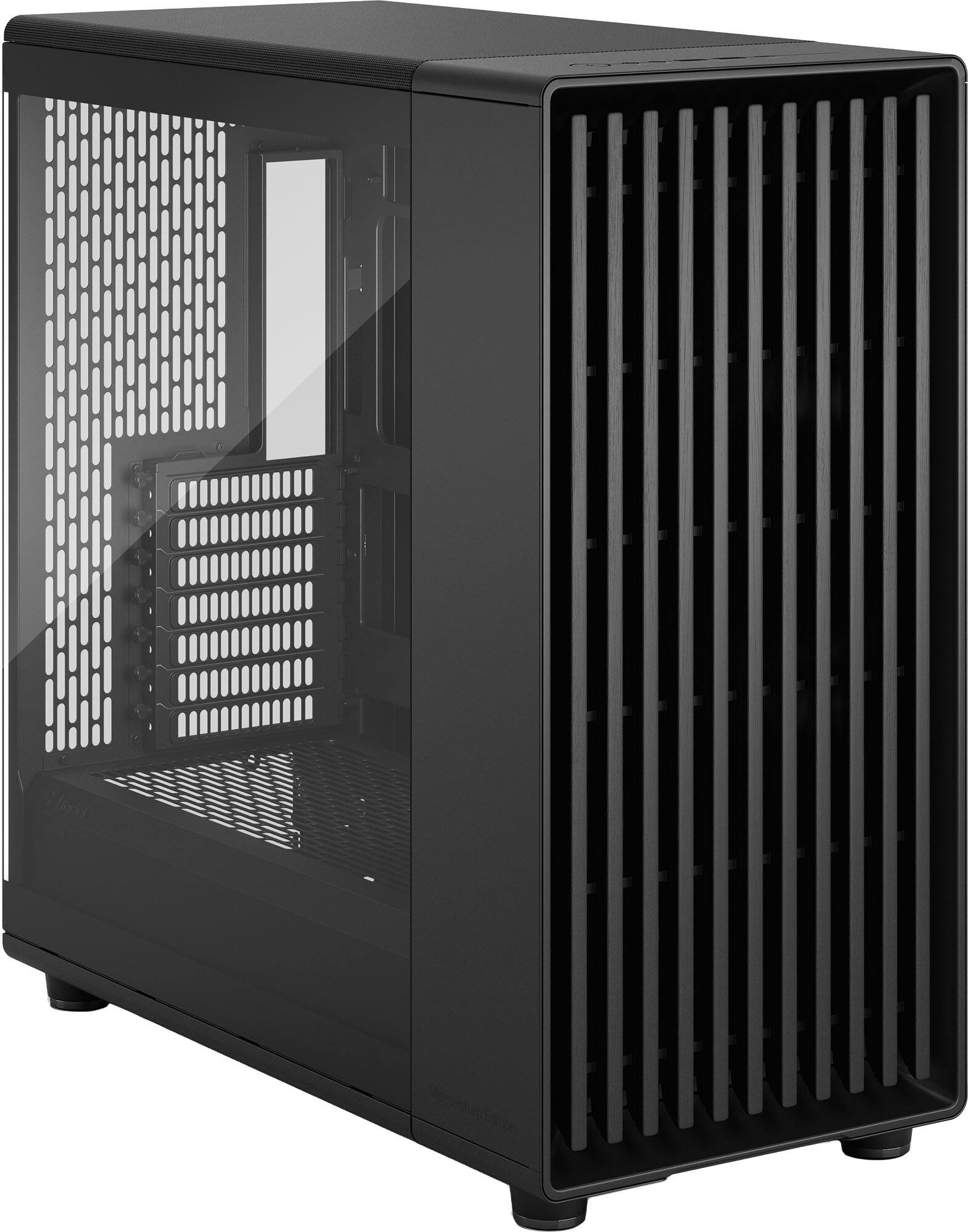 Left. Fractal Design - North XL Momentum Edition Black E-ATX Chassis with Blackened Oak Front and TG Side Panel Mid Tower PC Case - Black.