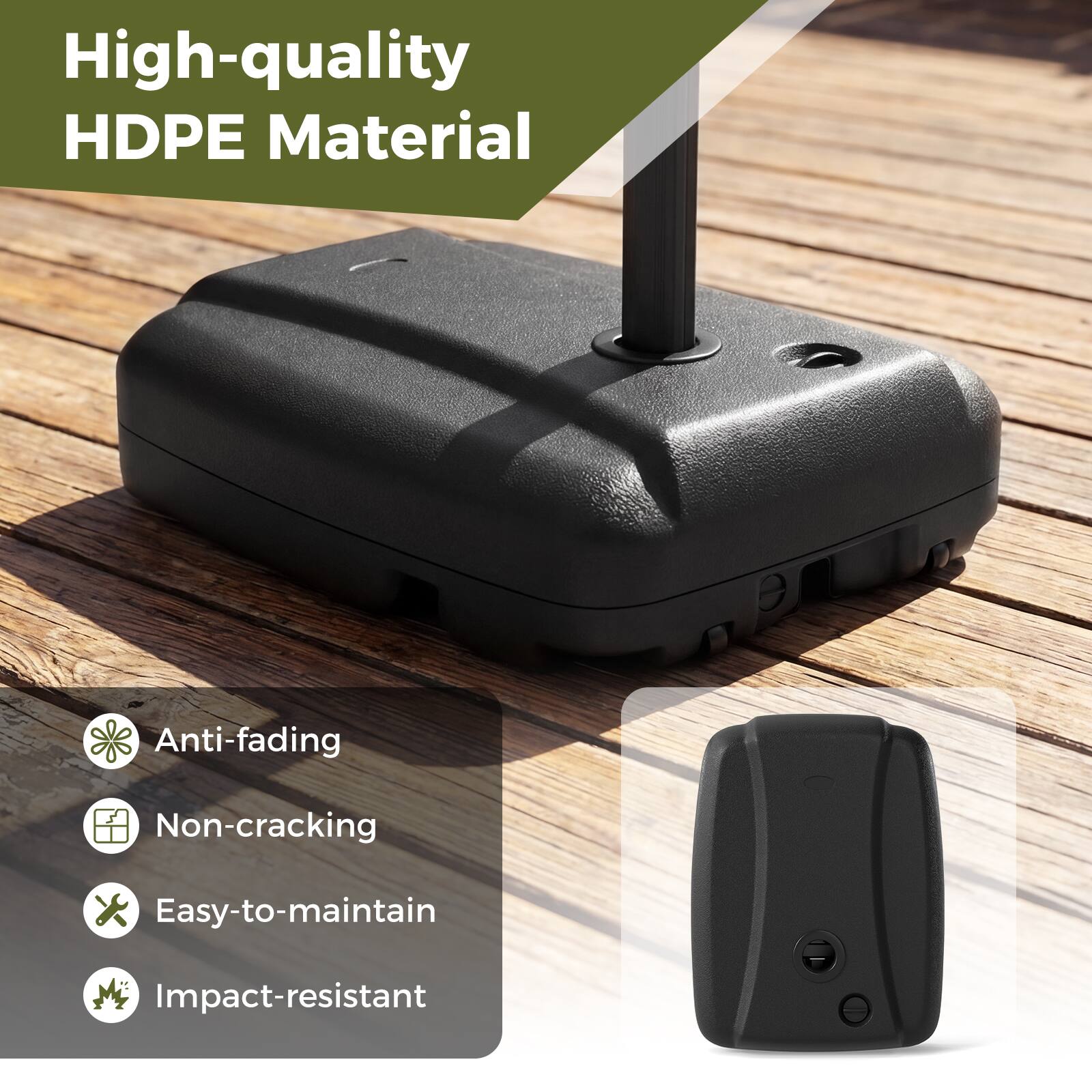 High-quality HDPE Material

- Anti-fading
- Non-cracking
- Easy-to-maintain
- Impact-resistant
