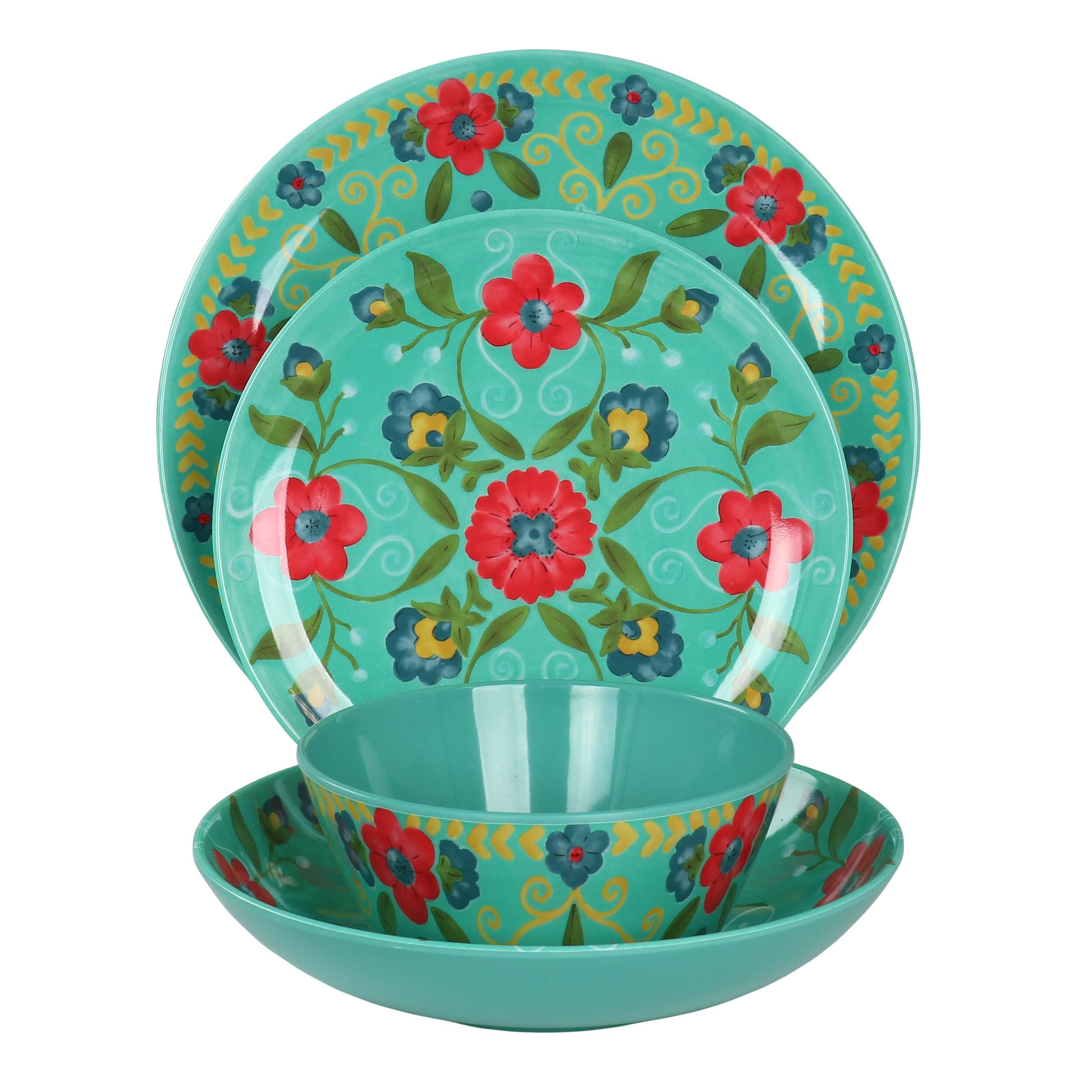 Alt View 4. Laurie Gates - Laurie Gates California Designs Elena Amour 16 Piece Floral Round Melamine Dinnerware Set - Assorted.