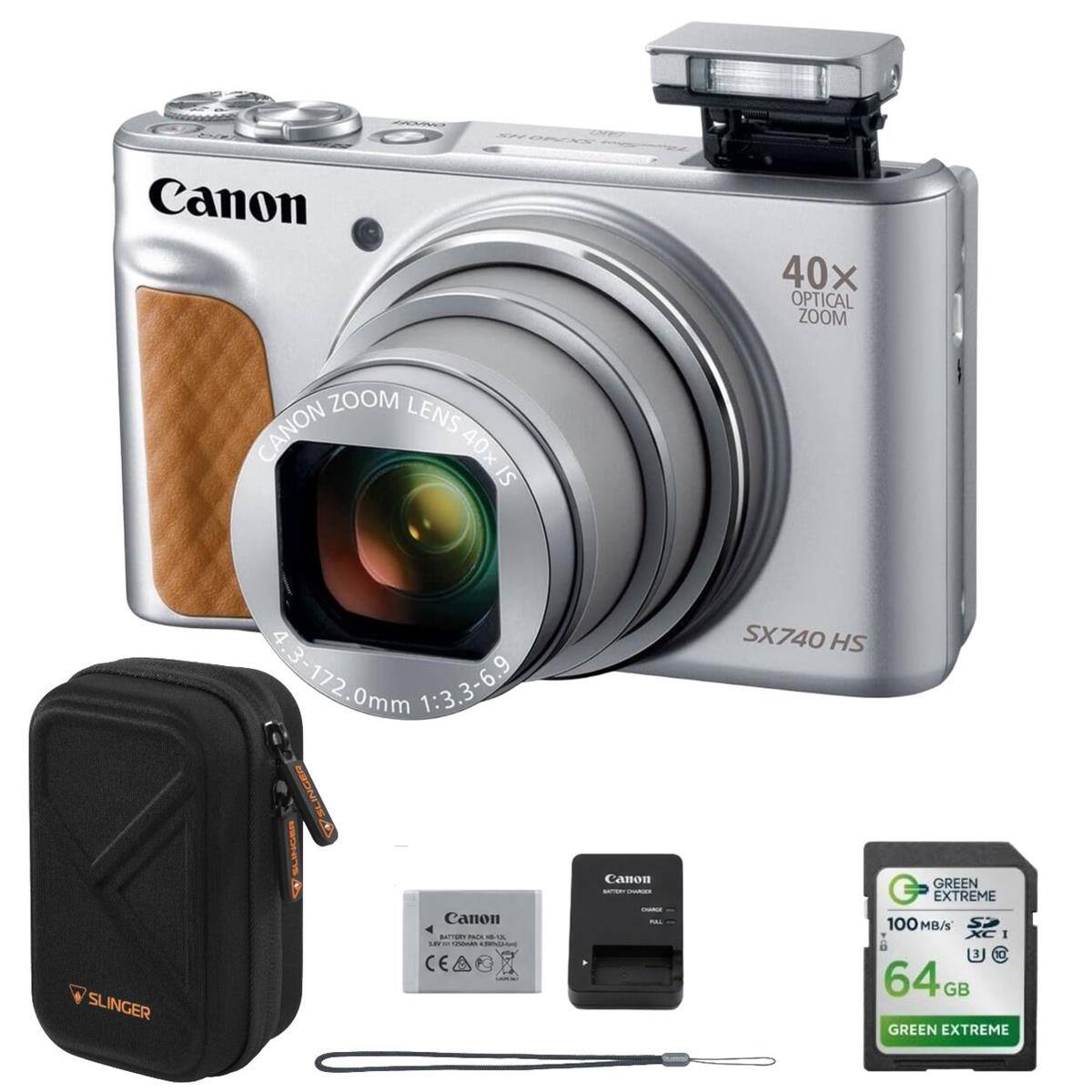 Canon Zoom Lens Canon 40x IS  
40x Optical Zoom  
Slinger  
172.0mm 1:3.3-6.9  
Slinger Slinger Canon Battery Pack XX  
Canon Full  
SX740 HS  
Green Extreme 100 MB/s  
64 GB Green Extreme