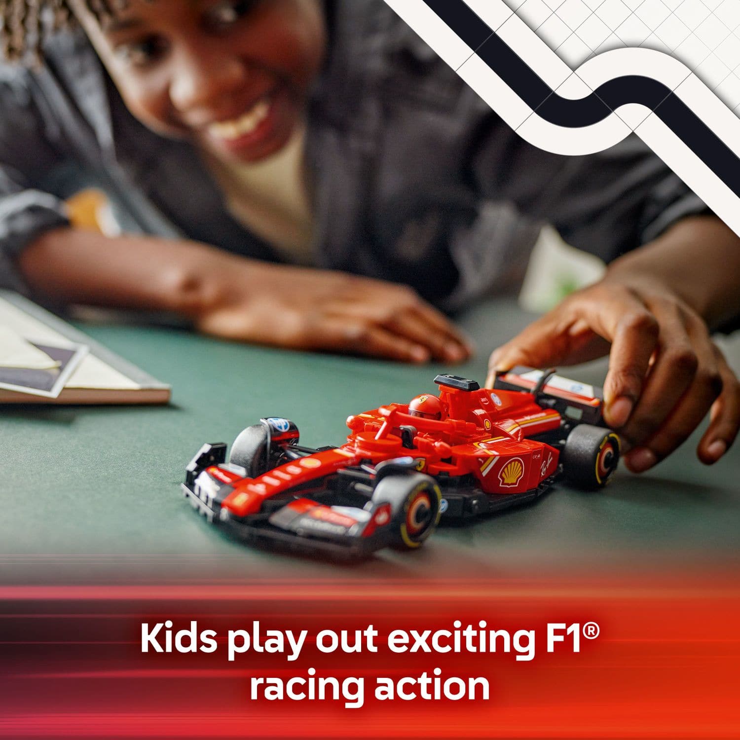 Kids play out exciting F1 racing action.