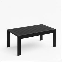 Mondawe - 43" x 24" Metal Outdoor Coffee Table with Wood-Look Top - Black