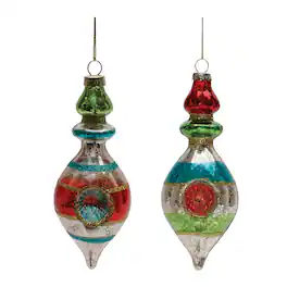 BreeBe - Multicolor Mercury Glass Reflector Drop Ornament (Set of 12) - Red, Green