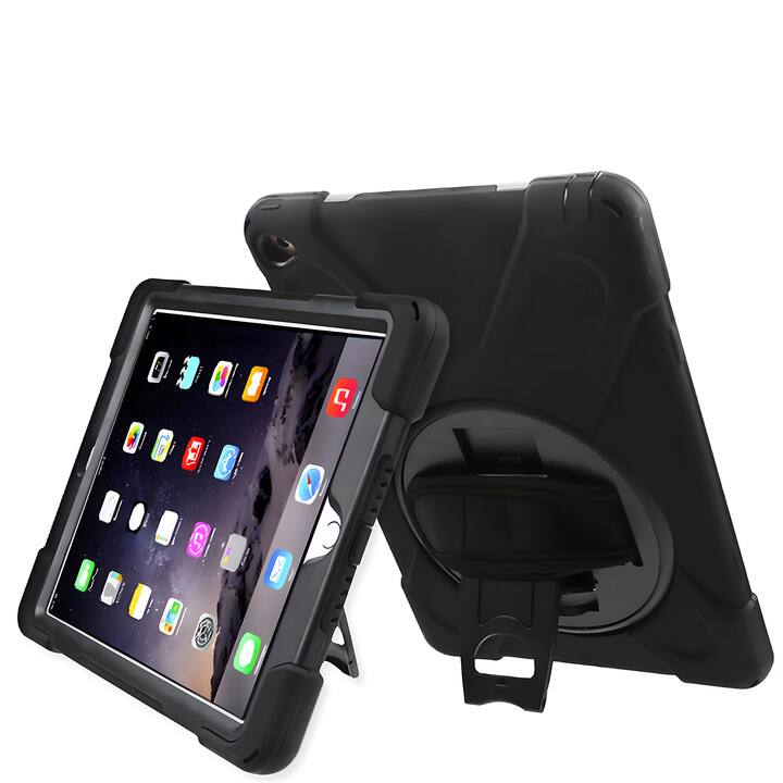 Back. Mybat - MyBat Rotatable Stand Protector Cover with Wristband for Apple iPad Air 2 (A1566,A1567) - Black - Black.