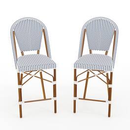 Martha Stewart - Lily Pond 2PK All-Weather Stackable Patio Bistro Counter Stools - Navy & White/Natural Frame
