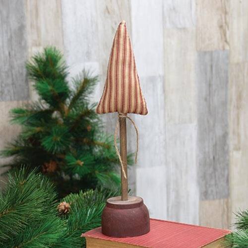 Angle. BreeBe - *Red Ticking Stripe Christmas Tree on Base 13" - Red.