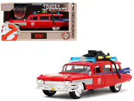 Jada - 1959 Cadillac Ambulance Ecto-1 Red Transformers x Ghostbusters 1984 Hollywood Rides Series 1/32 Scale Model - Re