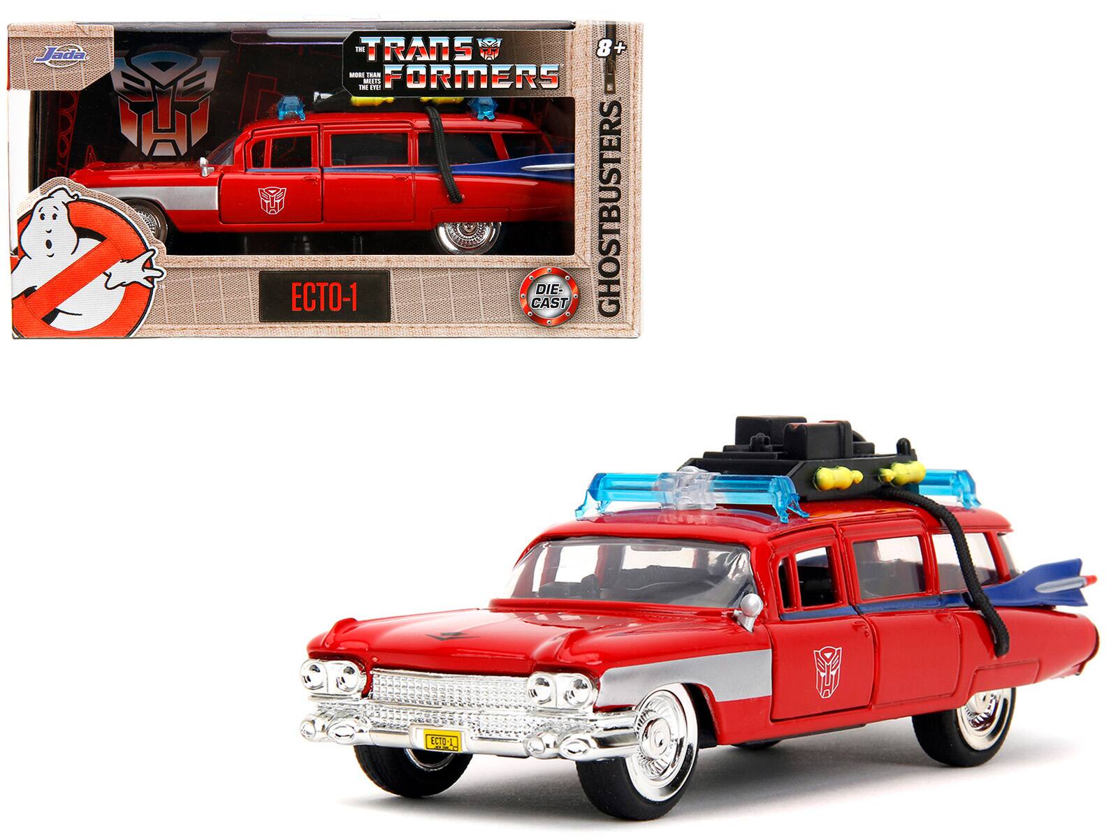 Jada - 1959 Cadillac Ambulance Ecto-1 Red Transformers x Ghostbusters 1984 Hollywood Rides Series 1/32 Scale Model - Re