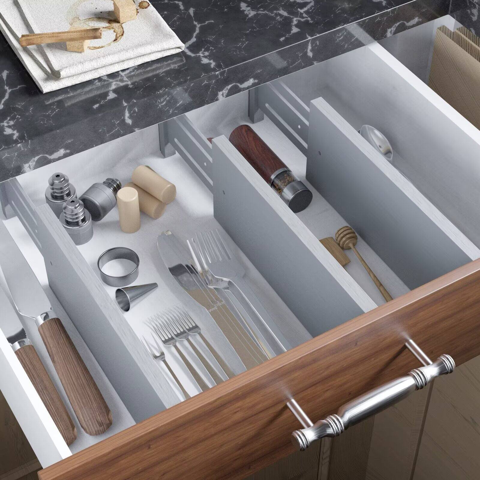 Alt View 1. Tooloton - Adjustable Drawer Dividers 6-Pack, 4.65" High Bamboo Organizer Expands 12.5" to 17" for Clothing Storage, Grey - Grey.