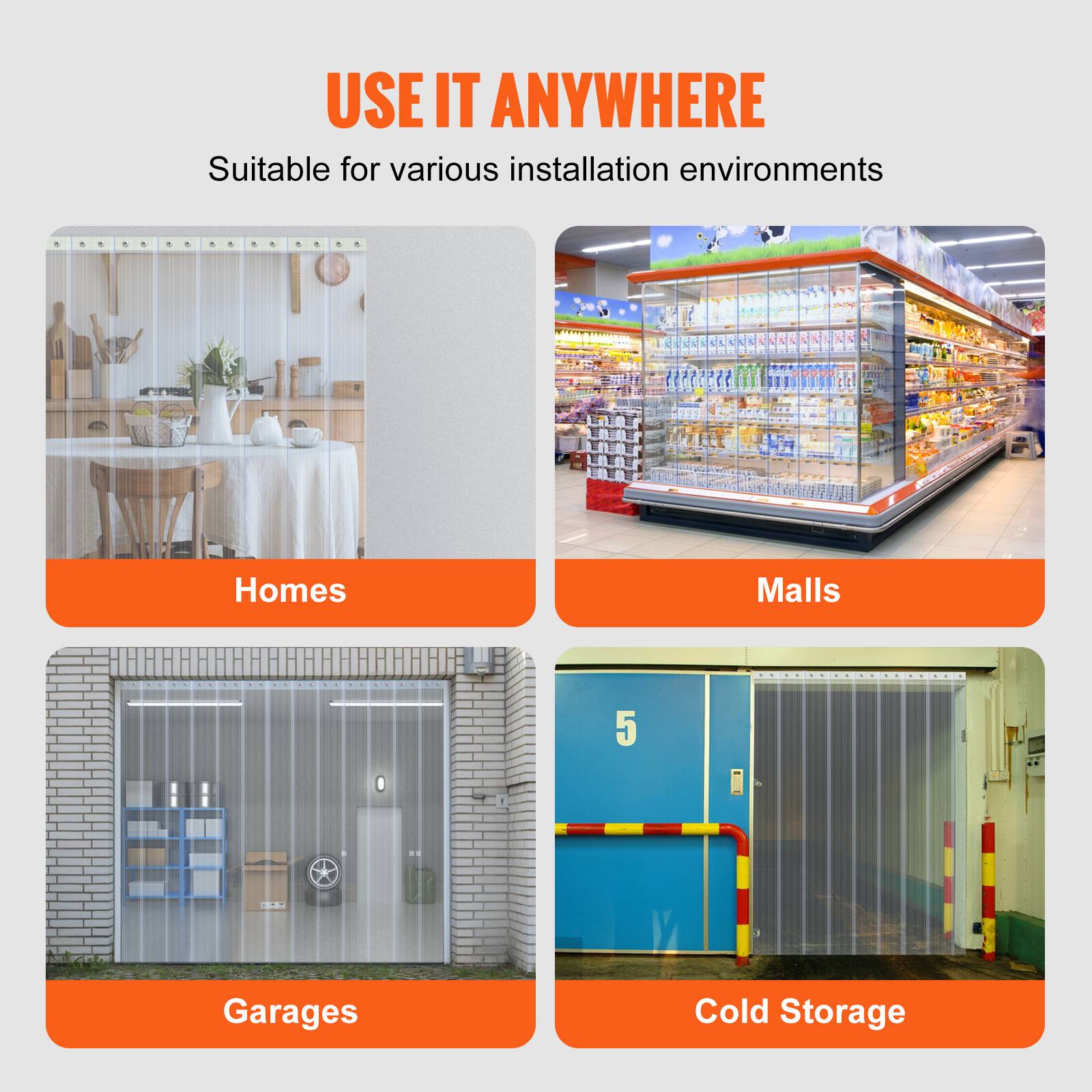 USE IT ANYWHERE  
Suitable for various installation environments

- Homes
- Malls
- Garages
- Cold Storage