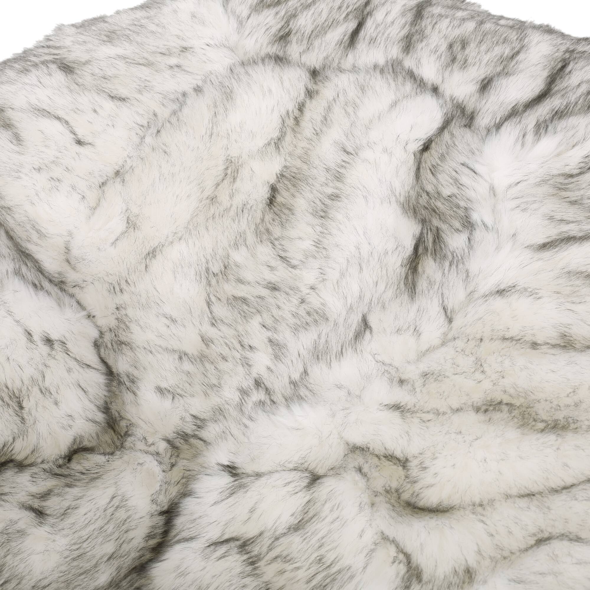 Left. GOODSILO - Luxurious Round Faux Fur Bean Bag Chair with Removable Cover for Ultimate Comfort and Style - White+Gray.
