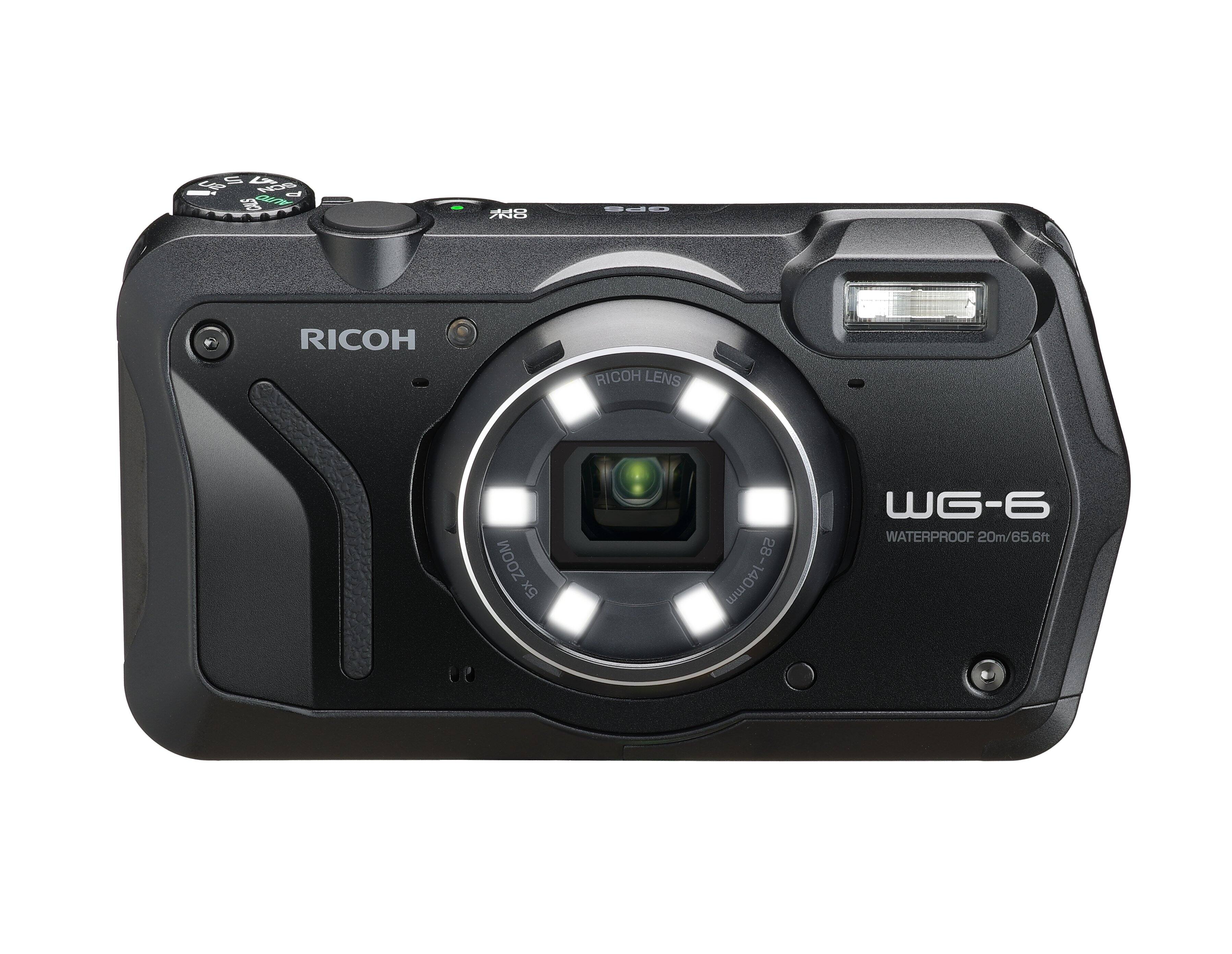 The text on the image reads: "RICOH WG-6 WATERPROOF 20m/65.6ft RICOH LENS ZOOM 5x 28-140mm."