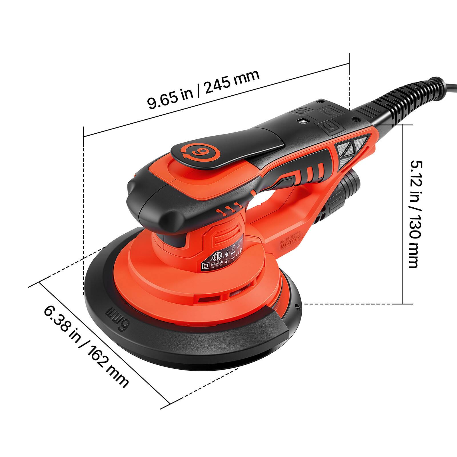 9.65 in / 245 mm  
5.12 in / 130 mm  
6.38 in / 162 mm