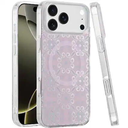 Front. Kitcheniva - IMD Dual Layer Magnetic Circle Cover Phone Case With Tempered Glass For iPhone 17 Pro Max - Pink.