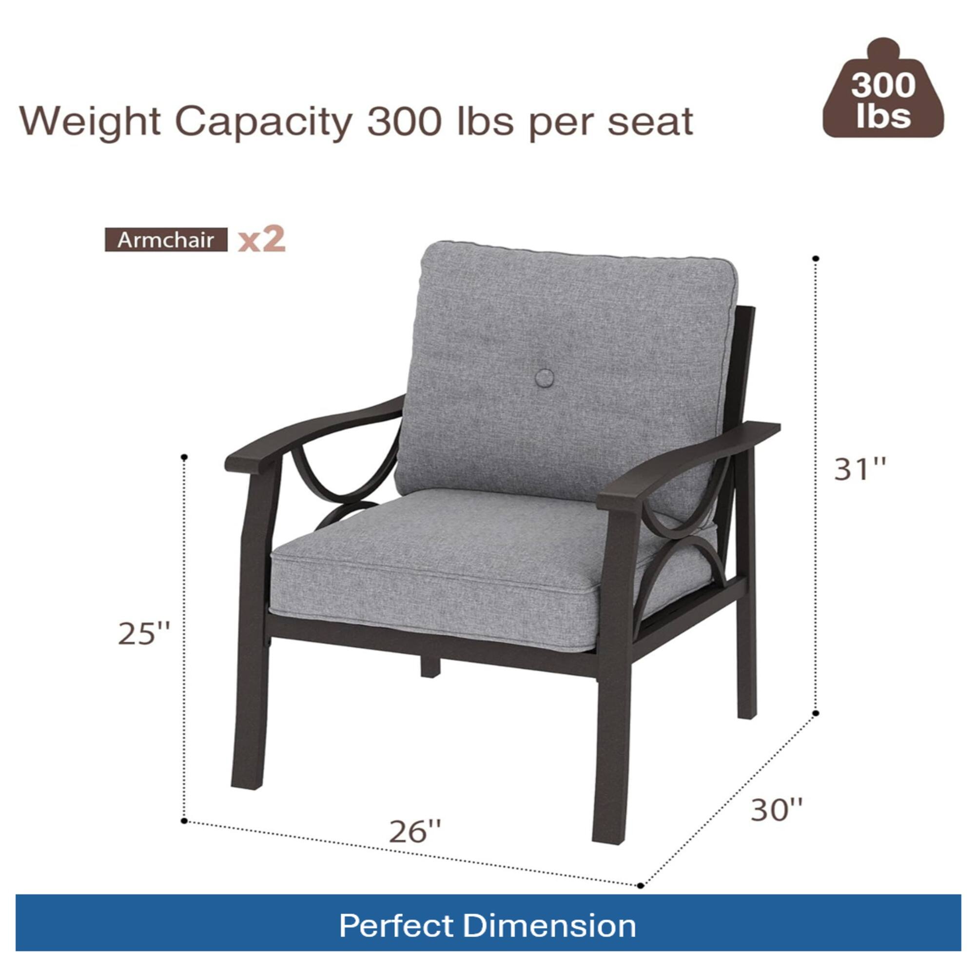 Weight Capacity 300 lbs per seat  
Armchair x2  
31" 25" 26" 30"  
Perfect Dimension