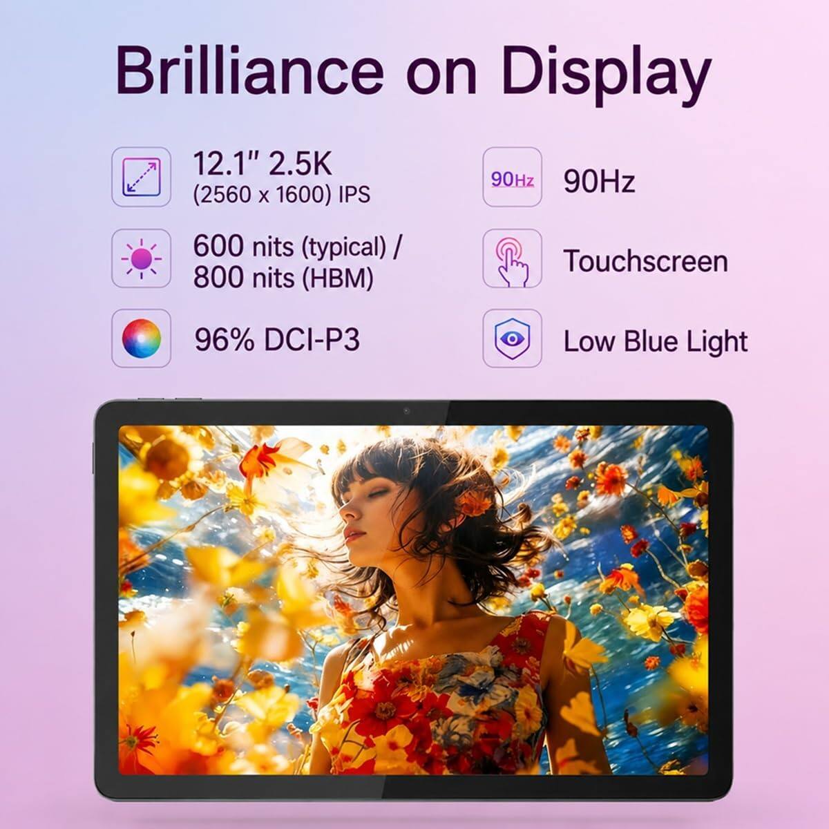 Brilliance on Display

12.1" 2.5K (2560 x 1600) IPS

90Hz

600 nits (typical) / 800 nits (HBM)

96% DCI-P3

Touchscreen

Low Blue Light