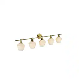 Living District - Gene 5 Light and Frosted White Glass Wall Sconce - Satin Gold