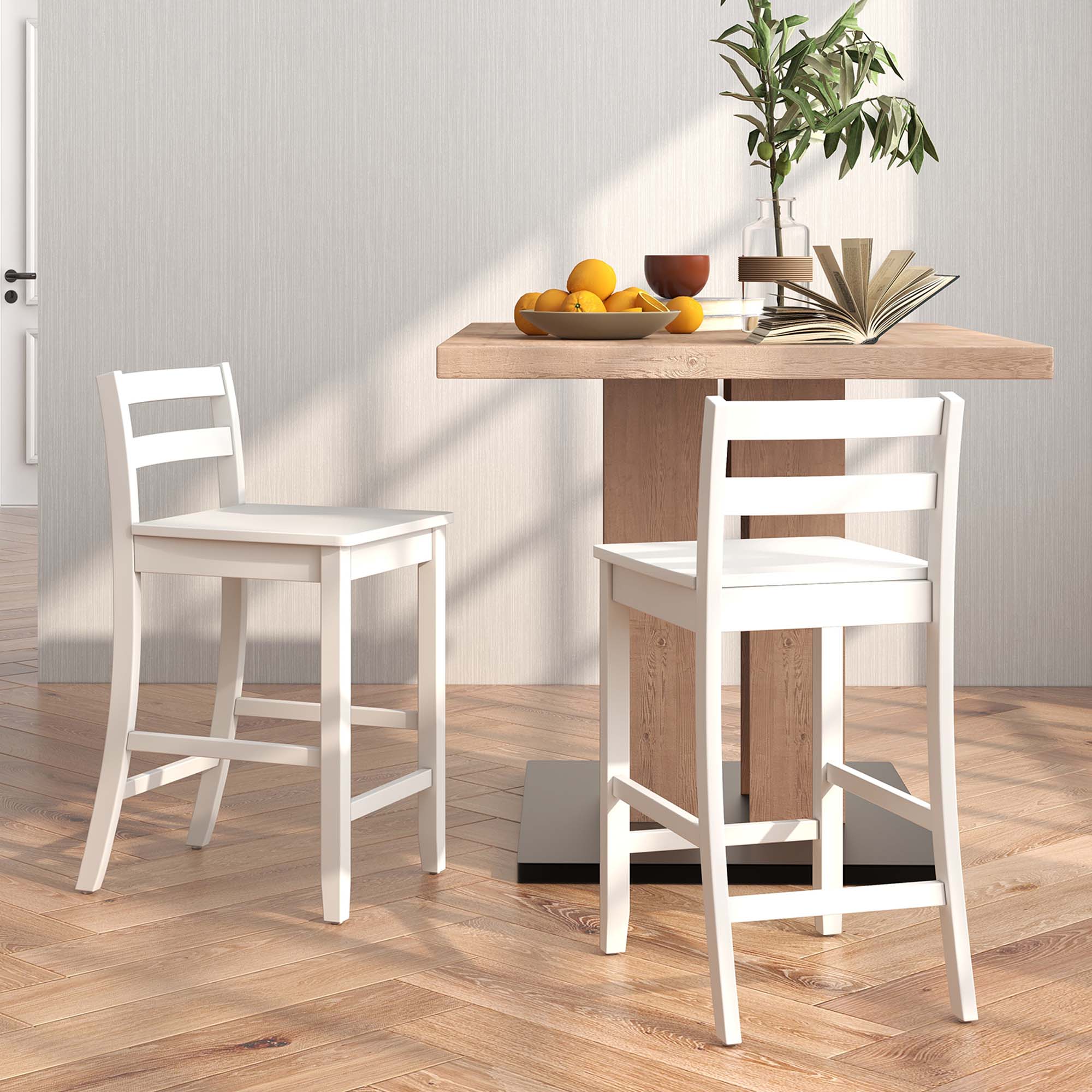 Alt View 3. Costway - Costway 24-Inch Wooden Bar Stools Set of 2 with Ergonomic Backrest Counter Height Stools - White.
