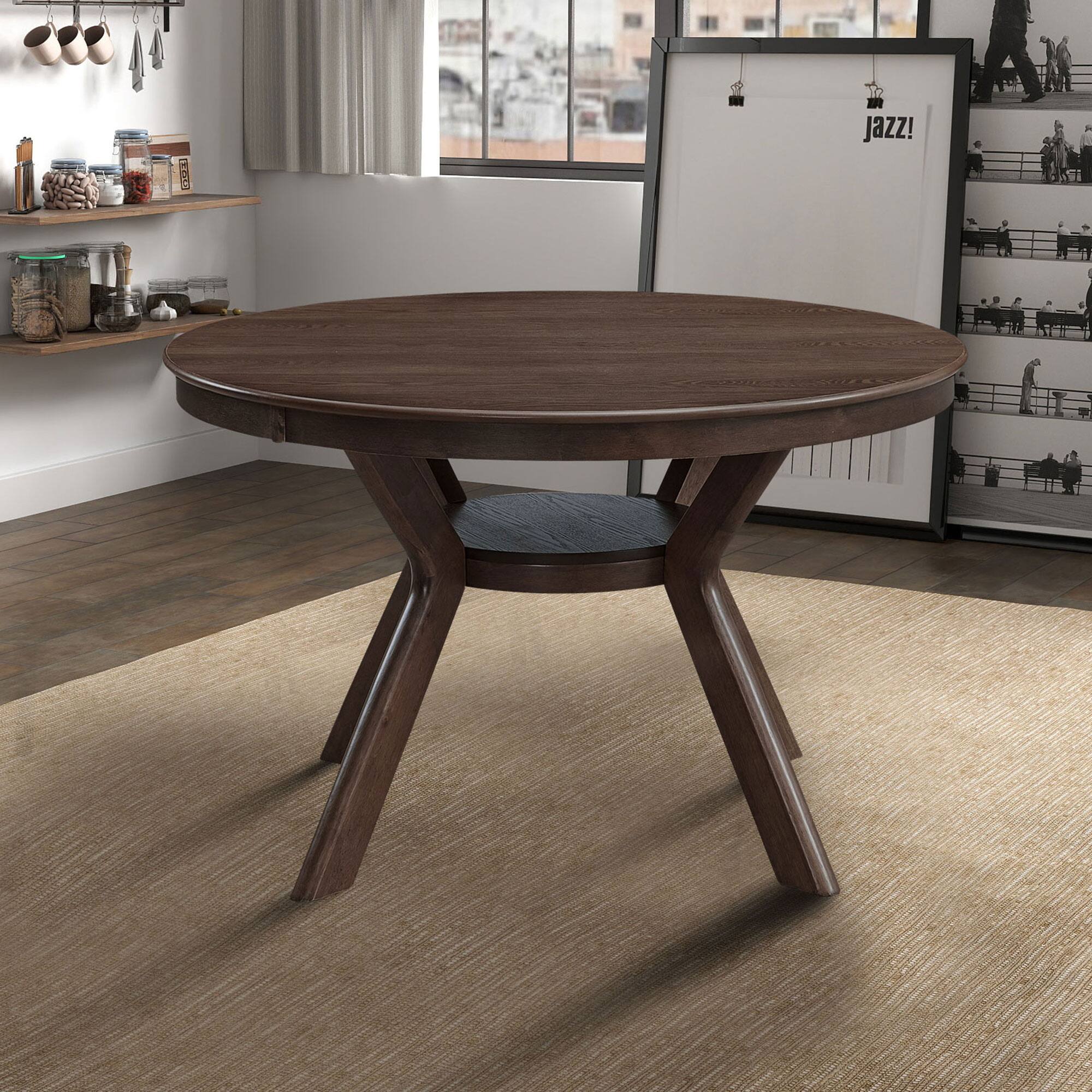 Front. Tiramisubest - 47.24"Round Rubber Wood Dining Table for 4-6 with Trestle Pedestal Base,Modern Kitchen Table Dinner Table,Dark Brown - Dark Brown.