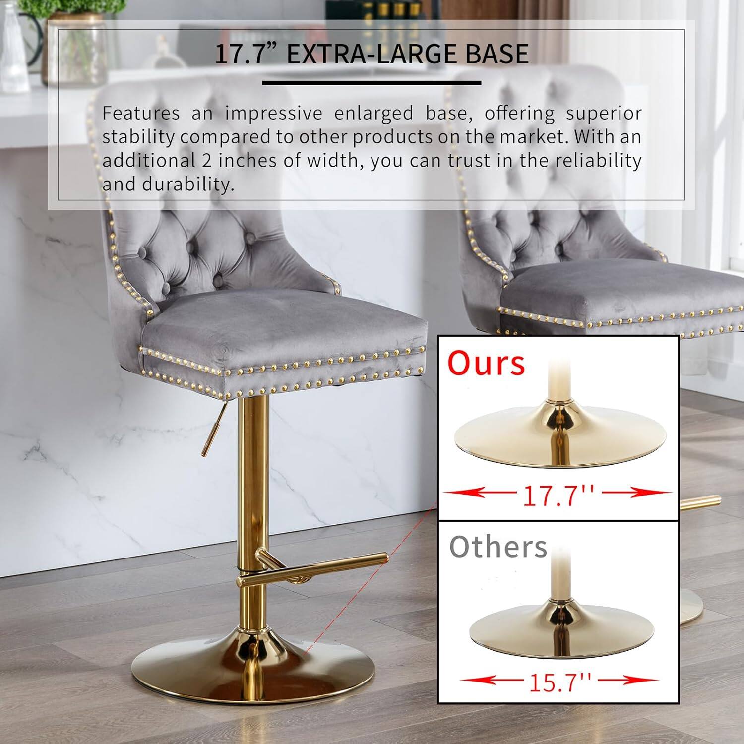 17.7" EXTRA-LARGE BASE

Features an impressive enlarged base, offering superior stability compared to other products on the market. With an additional 2 inches of width, you can trust in the reliability and durability.

Ours: 17.7"
Others: 15.7"