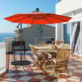 Gymax - 10Ft Offset Hanging Umbrella Patio Outdoor w/ 32 Solar LED Lights - Orange