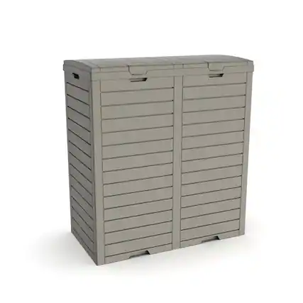 Front. Mondawe - 62 Gallons Resin All-Weather Dual-Compartment Trash Can - Light Brown.