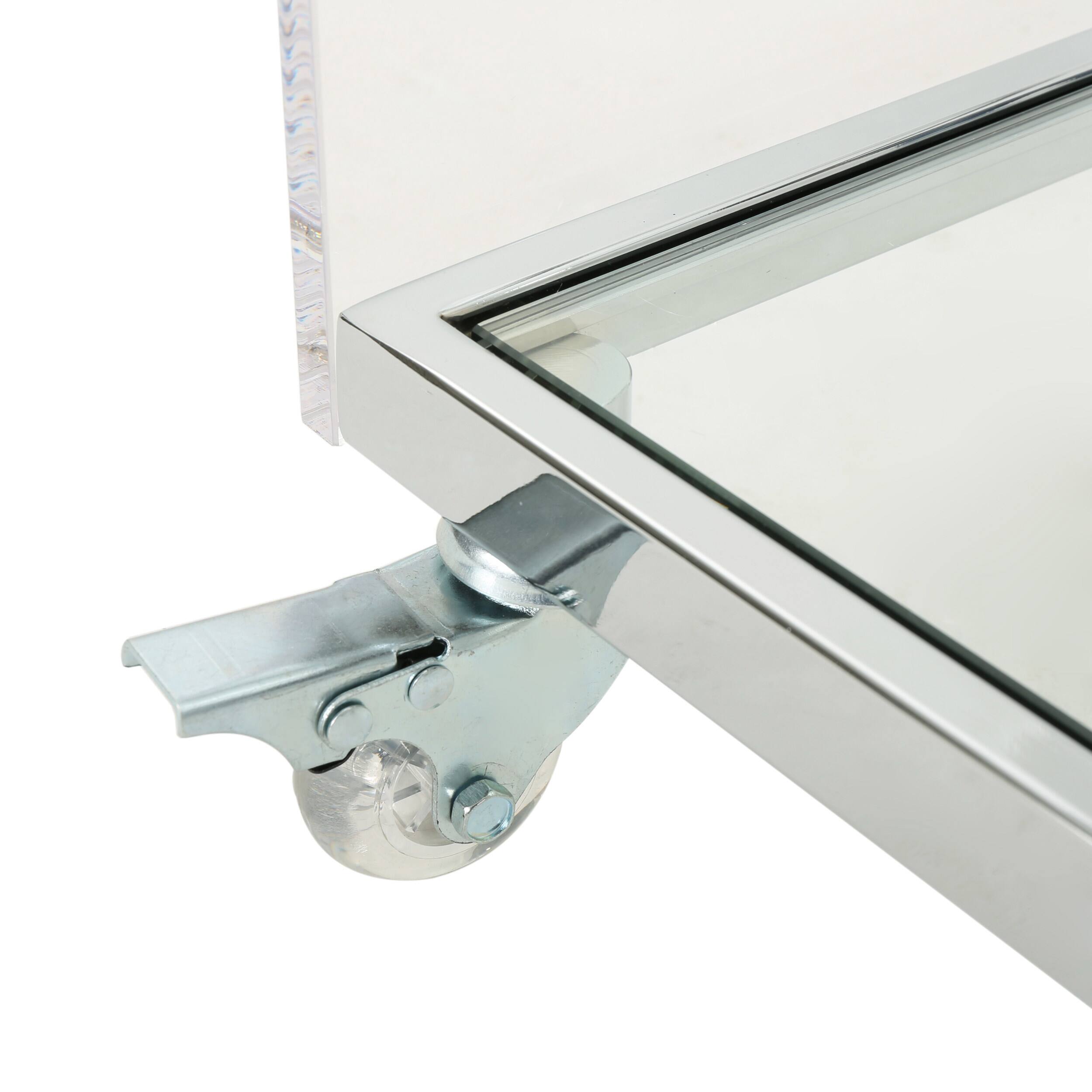 Alt View 6. Spaco - Spaco Acrylic Bar Cart with Tempered Glass Shelves, Mobile Serving Cart and Rolling Wheels, for Home Entertainment - Clear.