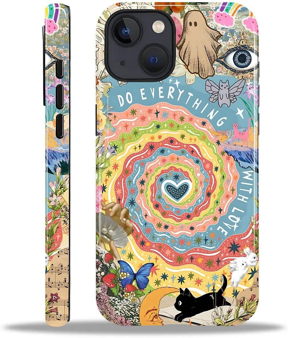 Finnhomy - Smartphone Case for iPhone 15 Dual Layer Protective Phone Case Shockproof Anti Slip Slim Cover - Love Vibes Collage