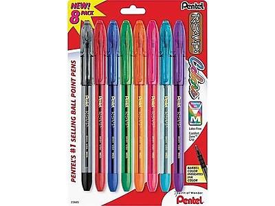NEW! 8 PACK  
PENTEL'S #1 SELLING 1 BALL POINT PENS  
Pentel RSVP Colors  
M  
Latex Free  
Comfort Zone Grip  
Barretta Color Indicates Ink Color  
Made in Water  
Pentel