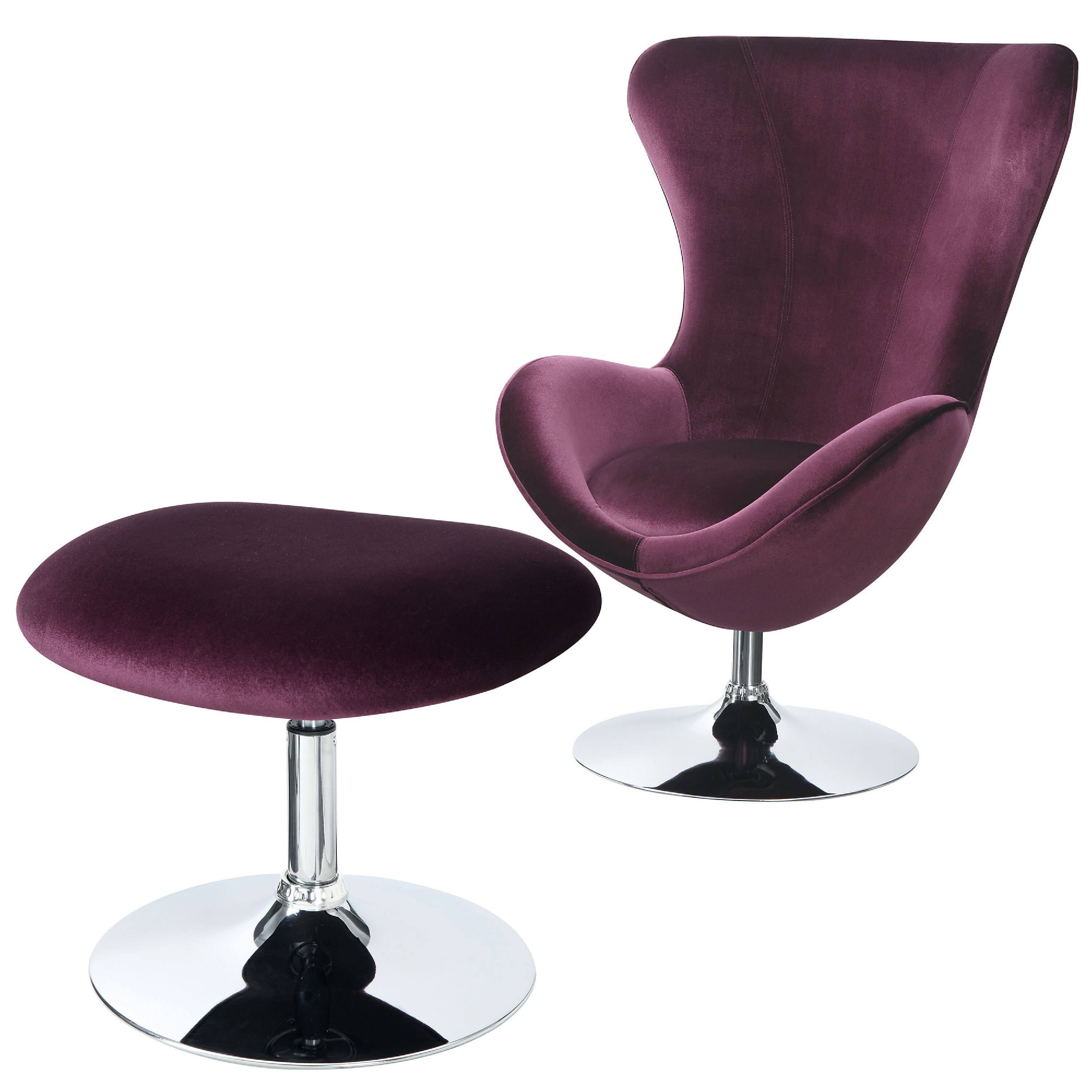 Alt View 1. Manhattan Lane - Fabric Curved Design Chair with Ottoman and Tubular Base, Set of 2 - Purple.